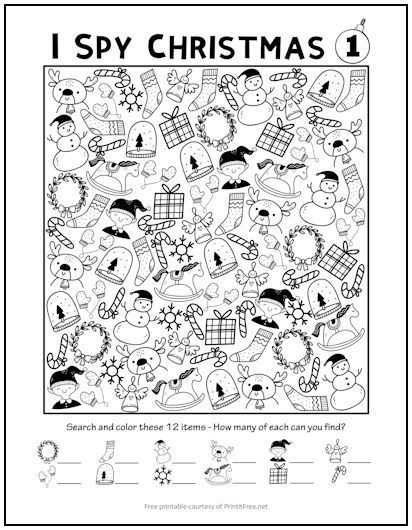 Christmas Connect The Dots, I Spy Activities, I Spy Christmas, Spy Activities, Christmas Maze, Hidden Picture Puzzles, Christmas Math Worksheets, Christmas Activity Book, Kindergarten Coloring Pages