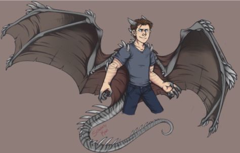 Dragon AU Ryan Half Dragon Half Human, Winged Human, Dragon People, Human Wings, Dragon Hybrid, Dragon Half, Badass Drawings, Winged People, Bird People