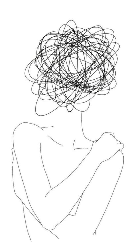 Simplistic Line Art, Cloudy Mind Tattoo, Confusion Tattoo, Dissociated Tattoo, Line Art Design Tattoo, Insecurity Tattoo, Drawing About Overthinking, Confused Tattoo, Overthinker Art Drawing