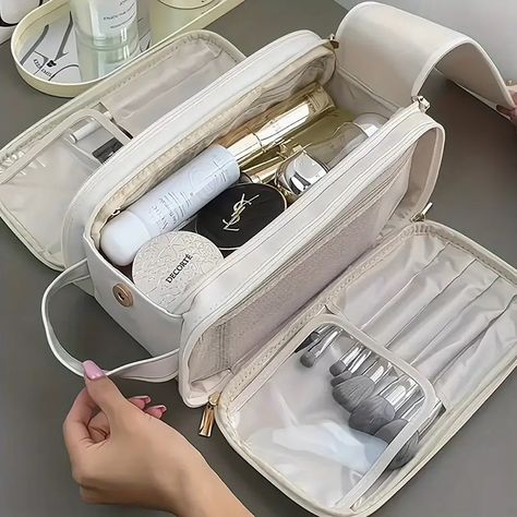 Women's Multifunctional Cosmetic Bag Large Capacity Portable Travel Makeup Brush Toiletries Storage Bag - Bags & Luggage - Temu Makeup Brush Bag, Leather Cosmetic Bag, High End Makeup, Travel Storage Bag, Stylish Storage Solutions, Wallet Organization, Travel Storage, Toiletry Storage, Travel Cosmetic Bags