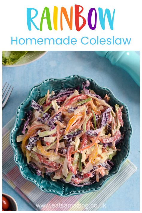 Rainbow Coleslaw Salad Recipes, Rainbow Coleslaw, Rainbow Slaw Recipes, Healthy Savoury Muffins, Best Coleslaw Recipe, Easy Coleslaw, Coleslaw Salad, Coleslaw Recipe Easy, Homemade Coleslaw