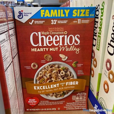 SPOTTED: Maple Cinnamon Cheerios Hearty Nut Medley Cereal - The Impulsive Buy Pumpkin Cheerios, Cheerios Cereal, Cinnamon Cereal, Whole Grain Foods, Wheat Cereal, Honey Nut Cheerios, Cold Cereal, Healthy Cereal, Oats And Honey