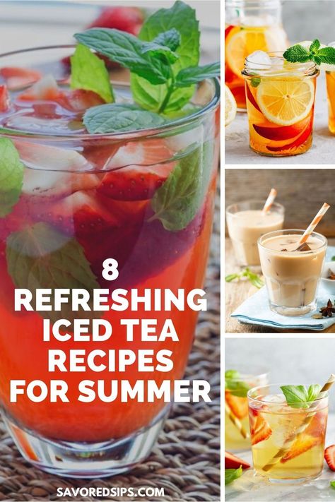 Iced tea is the ultimate summer drink. It's cold, refreshing, and can be just about any flavor. These iced tea recipes are simple and easy. | Fruity Iced Tea Recipes | Summer Iced Tea Recipes | Iced Tea Recipes | Drink Dispenser Recipes, Summer Iced Tea Recipes, Home Made Ice Tea, Flavored Iced Tea Recipes, Summer Iced Tea, Iced Tea Recipes Homemade, Summer Fruit Recipes, Green Tea Lemonade, Iced Tea Drinks