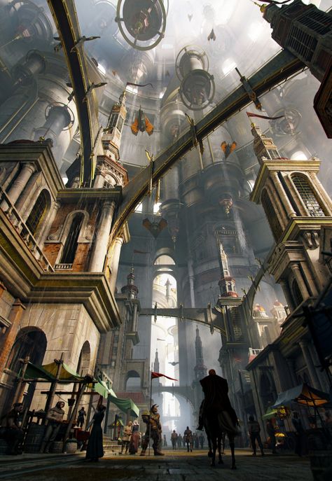 Sience Fiction, Tower City, Steampunk Art, Gods And Goddesses, City Art, Fantasy Landscape, New Adventures, Fantasy World, Beck