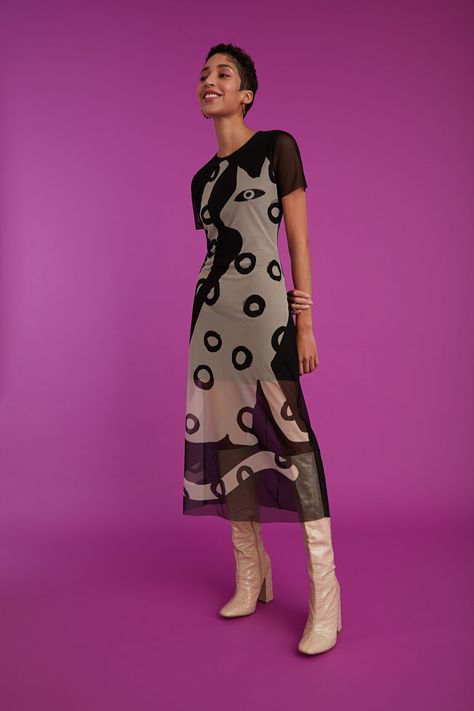 Long semitransparent dress | Desigual.com Seventies Fashion, Original Fashion, Original Clothes, Long Sleeve Short Dress, Mode Online, Long Shorts, Clothes Online, Online Clothing, Fashion Collection