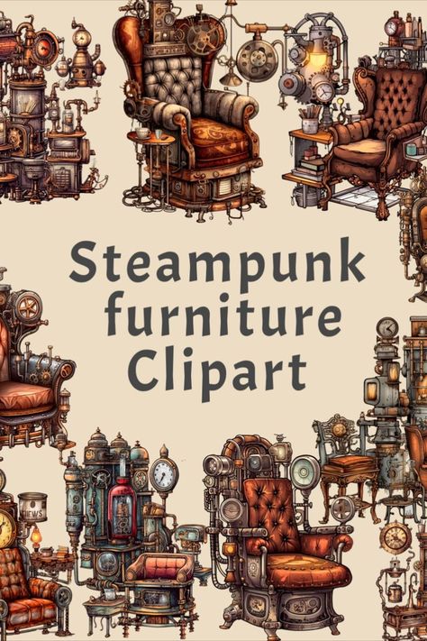 Industrial Furniture Clipart, 16 PNG Watercolor Steampunk Bundle, Steampunk Junk Journal Printables, Embellishment, Paper collage sheets Furniture Clipart, Steampunk Junk Journal, Steampunk Printables, Junk Journal Printables, Website Layouts, Steampunk Furniture, Junk Journal Paper, Album Scrapbooking, Industrial Art