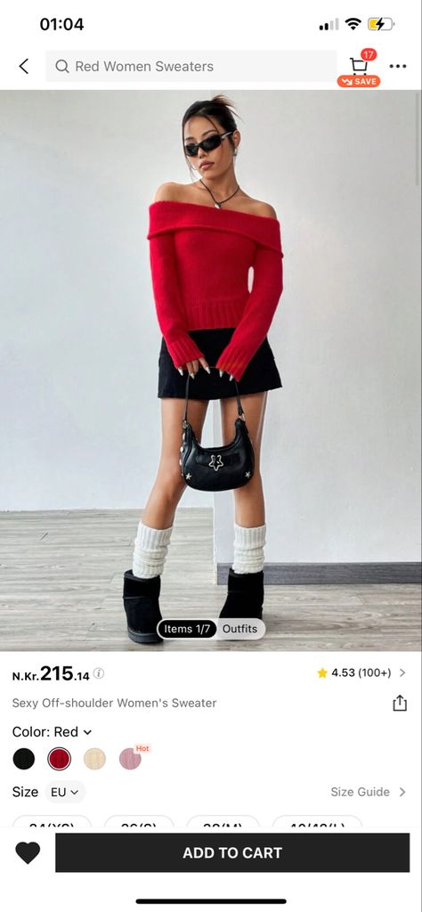 Off Shoulder Sweater Outfit, Shoulder Sweater Outfit, Outfit Styling, Sweater Outfit, Off Shoulder Sweater, Online Clothing Stores, Shoulder Sweater, Red Fashion, Latest Fashion Clothes