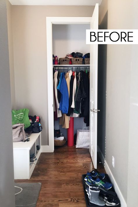 Coat Closet Design, Organizing Bedrooms, Aliexpress Makeup, Coat Closet Storage, Hall Closet Organization, Closet Storage Solutions, Coat Closet Ideas, Small Coat Closet, Narrow Closet