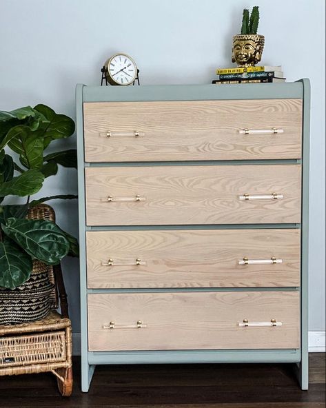 Beachy Bedroom Furniture, Refinished Dresser Sage Green, Dresser Makeover Tall, Sage Green Dressers, Sage Dresser, Refurnished Dresser, Refurbished Furniture Before And After, How To Upcycle Furniture, Flipped Dresser