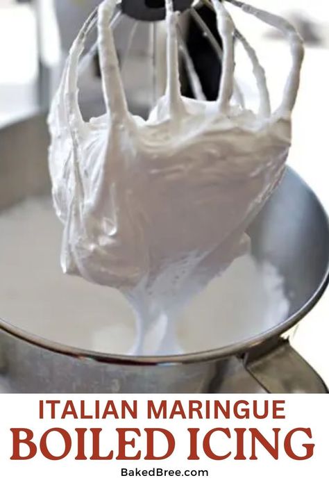 Light, fluffy, and pure white, this Italian meringue boiled icing is a must-try for any cake lover! Learn how to make this classic frosting with just a few simple ingredients. Boiled Frosting, Italian Meringue Frosting, Boiled Icing, Baked Bree Recipe, Whipped Icing, Meringue Frosting, Fluffy Frosting, Italian Meringue, Meringue Recipe