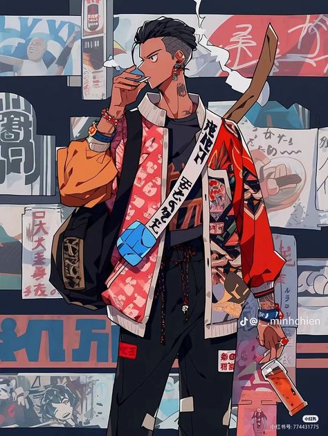 Streetwear Art, Anime Streetwear, Man Illustration, Black Anime Characters, Manga Characters, Street Wear Urban, Anime Poses Reference, Boy Art, Japan Fashion