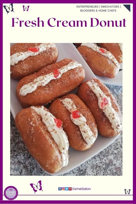 Try this super delicious and Easy Home-made Fresh Cream Donut. #donut #doughnuts #delicious #homemade #fresh #cream Entrepreneurs | Innovators | Bloggers Cream Donut Recipe, Doughnuts Easy, Cream Filled Donuts, Cream Donut, Cream Bun, Bunny Chow, Keto Donuts, Milk Tart, Homemade Donuts Recipe