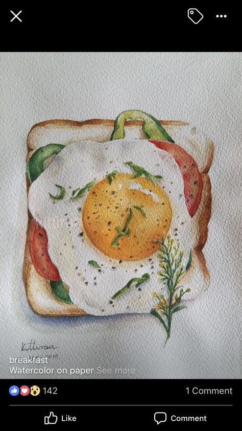 Water Colour Food Art, Food In Watercolor, Breakfast Food Art Drawing, Breakfast Watercolor Food Illustrations, Food Art Watercolor, Food 2 Draw, Watercolour Food Art, Watercolour Food Illustrations, Breakfast Food Drawing