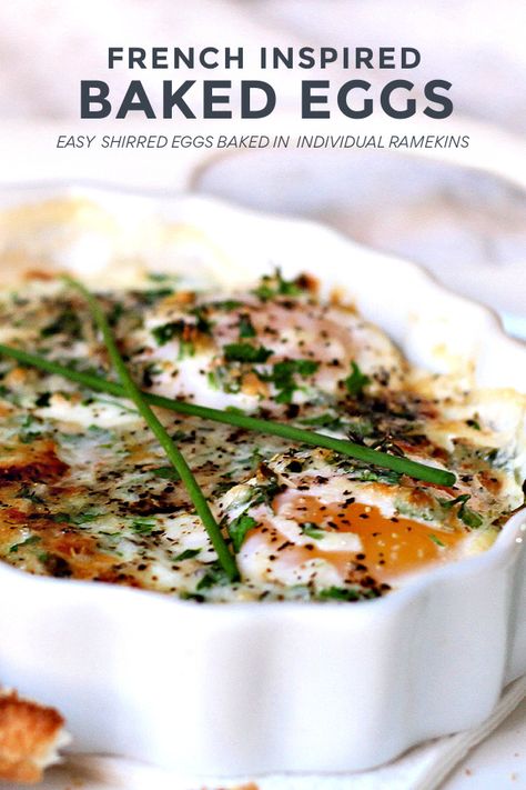 Herbed Baked Eggs | Grateful Prayer | Thankful Heart Keto Egg Recipes Dinners, Eggs In Cream, Oven Cooked Eggs, Ramikin Recipes Breakfast, Heavy Cream Eggs, Baked Egg Dish, Baked Poached Eggs, Bake Eggs In Oven, Bakes Eggs