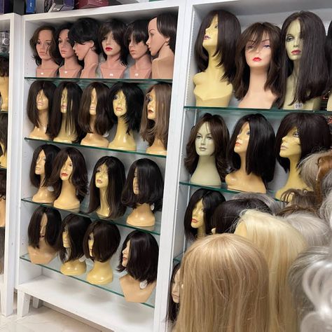 Marquesa Hair & Wigs in Miami - Wig Shop in Miami. Custom Hairpieces and Wigs. Private Studio. In-Depth Consultation. Safe, Relaxed Space. By Appointment 305 444 4414 Wig Studio Decor, Wig Shop Design Ideas, Wig Room, Vaseline Eyelashes, Wig Closet, Wig Business, Nail Parlour, Wigs Collection, Wig Display