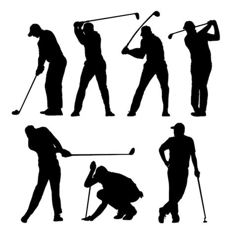 Free vector flat design golfer silhouett... | Free Vector #Freepik #freevector #golfer-silhouette #collection #pack #background-pack Golf Silhouette, Golf Vector, Golfer Silhouette, Golf Trophy, Tailgate Outfits, Golf Trophies, Putt Putt Golf, Golf Art, Tailgate Outfit