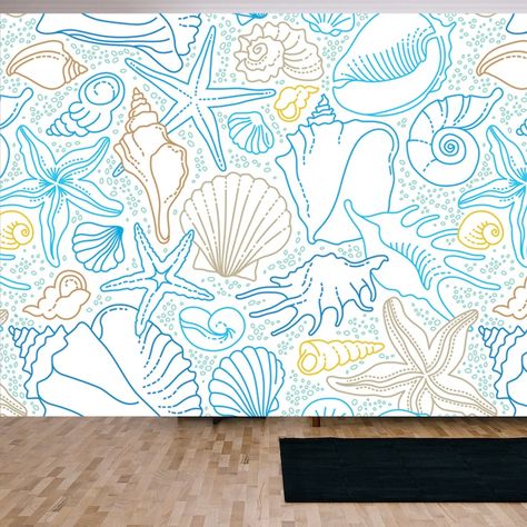 Vector Seamless Pattern of Line Art Tropical Sea Elements, Seashells, Sea Stars. Doodles of Marine Life Wallpaper Living Room Mural - Etsy Ireland Marine Life Wallpaper, Sea Elements, Living Room Mural, Star Doodle, Life Wallpaper, Living Room Murals, Flip Image, Tropical Sea, Sea Stars