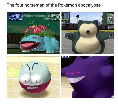 Funny Pokemon Pictures, Four Horsemen Of The Apocalypse, Pokemon Stadium, Pokemon Gijinka, Horsemen Of The Apocalypse, Cute Pokemon Pictures, Pokemon Comics, Pokemon Memes, The Apocalypse