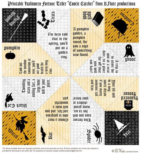 Printable Halloween Fortune Teller "Cootie Catcher" from B Aute productions Fortune Teller Paper Ideas, Halloween Fortune Teller, Origami Fortune Teller, Pirate Ideas, Diy Pirate, Fortune Teller Paper, Halloween Tea Party, Cootie Catcher, Halloween Party Printables