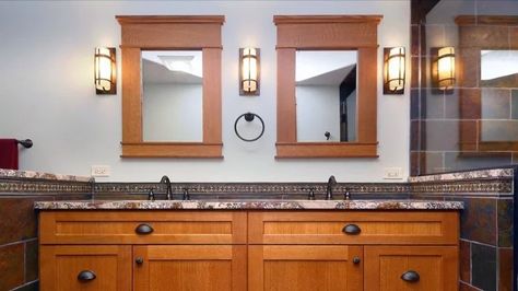 Modern Craftsman Bathroom, Craftsman Bathroom Ideas, Mission Style Bathroom, Craftsman Bathroom Remodel, Craftsman Style Bathroom, Craftsman Style Bathrooms, Arts And Crafts Bathroom, Craftsman Bathroom, Craftsman Decor