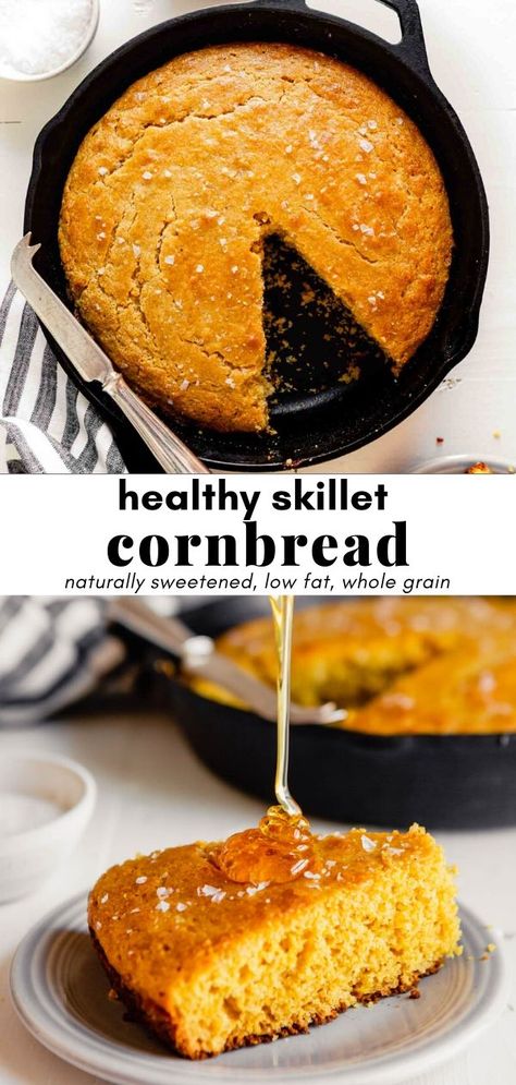 Healthy Skillet Cornbread Cornbread Recipe Healthy, Healthy Cornbread Recipe, Healthy Corn Bread, Corn Bread Recipes Healthy, Whole Foods Cornbread Recipe, Protein Cornbread, Easy Healthy Cornbread Recipe, Mediterranean Cornbread, Healthy Cornbread Recipe Clean Eating