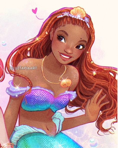 Luz Tapia Art, Halle Bailey Little Mermaid, Little Mermaid Live Action, Walt Disney Princesses, Pocket Princesses, Mermaid Wallpapers, Drawing Aesthetic, Disney Princess Fan Art, Cute Disney Drawings