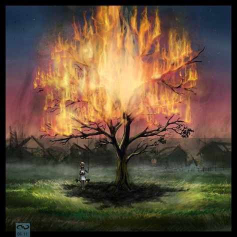 burning tree Burning Tree Aesthetic, Tree On Fire Painting, Fire Tree Art, Burning Bush Painting, Burning Tree Drawing, Tree On Fire Drawing, Burning Tree Tattoo, Tree Burning, Burning Artwork