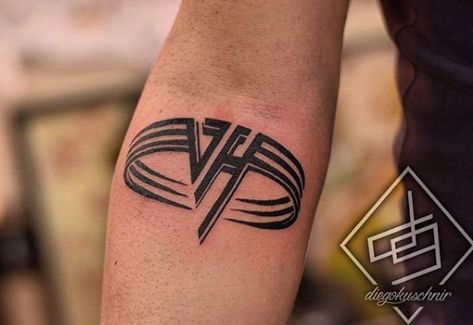 80s Rock Band Tattoos, Eddie Van Halen Tattoo, Van Halen Tattoo Ideas, Rock Band Tattoo Ideas, Music Band Tattoo, Van Halen Tattoo, Metal Band Tattoos, Rock Band Tattoos, Van Halen Logo