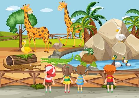 Happy children at the zoo | Premium Vector Zoo Clipart, Happy Children, Psd Icon, The Zoo, Paper Crafts Diy Kids, Animal Clipart, Happy Kids, Vector Photo, Paper Crafts Diy