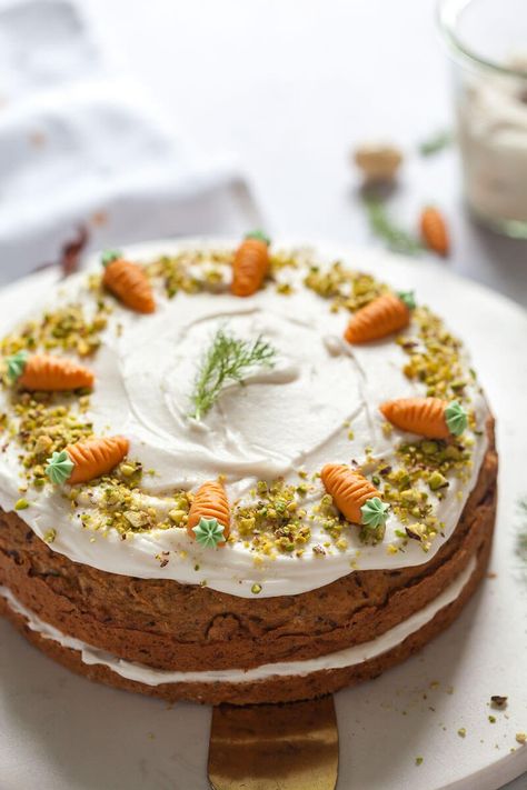 A delicious and Healthy Vegan Carrot Cake with Cream Cheese Frosting. No eggs and Dairy-Free! #carrotcake #vegancake #dairyfree #cake #recipe #healthyrecipe Sweets Photo, Vegan Carrot Cake, Carrot Cake With Cream Cheese, Salted Caramel Ice Cream, Vegan Carrot Cakes, Caramel Ice Cream, Cake With Cream Cheese Frosting, Vegan Cream Cheese, Green Planet