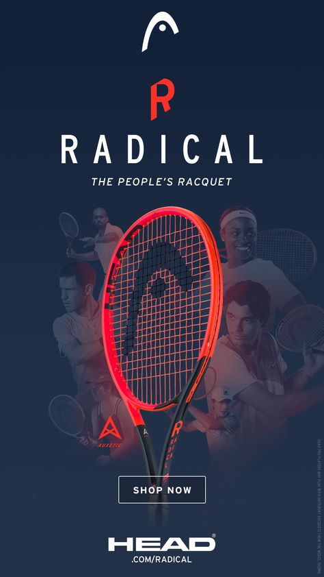 Known as ‘The People’s Racquet’, the Radical series has a bold, new, asymmetrical design offering all-court performance players a modern blend of power, control and spin. Tennis Flyer Design, Tennis Ads, Table Tennis Tournament, Tennis Academy, Head Tennis, Tennis Posters, Kids Tennis, Tennis Racquets, Banner Ads Design