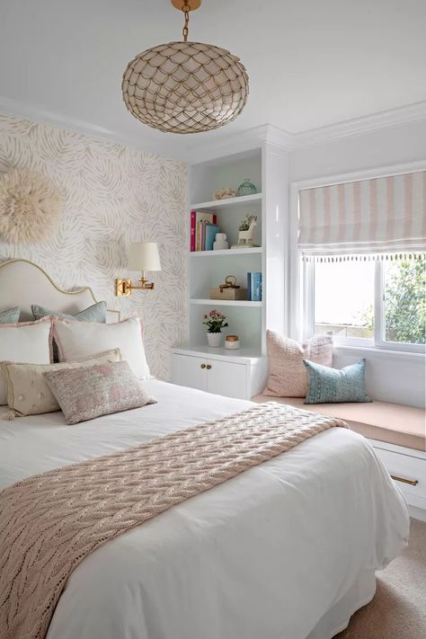 34 Statement-Making Bedroom Accent Wall Ideas Daughter Room Accent Wall, Bedroom Ideas Wallpaper Accent Wall, Girls Bedroom Wallpaper Accent Wall, Pastel Accent Wall Bedroom, Teen Room Peel And Stick Wallpaper, Teen Girl Room Wallpaper, Bedroom Wall Ideas For Teens, Girls Bedroom Ideas Panelling, Toddler Girl Accent Wall