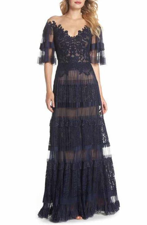 Tadashi Shoji Illusion V-Neck Lace Gown Mother Of The Bride Fashion, Illusion Gown, Long Sleeve Cocktail Dress, Formal Dresses Gowns, Tadashi Shoji, Mothers Dresses, Gowns Online, Evening Dresses Elegant, Formal Dresses For Women