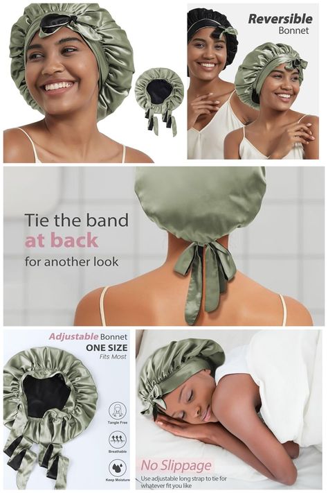 A reversible silk bonnet offers double the style and protection, with two chic sides to choose from ✨️ #haircare #naturalhair #hairgoals #bonnet Sleep Aesthetic, Sleeping Cap, Silk Bonnet, Satin Bonnet, Hair Bonnet, Shower Caps, Long Curly Hair, Hat Sizes, Hair Goals