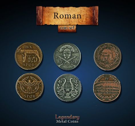 Fantasy Currency, Dnd Tools, Fantasy Coins, Game Place, Currency Design, Adventure Quest, World Ideas, Copper Coins, Game Boards