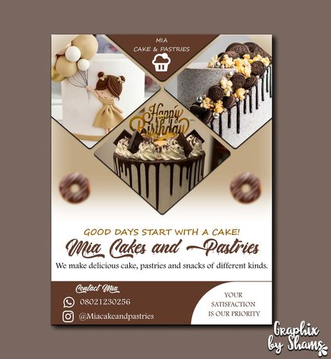 Cake Shop Flyer Design Ideas, Grafic Design Ideas Graphics Layout, Bakery Poster Advertising, Cake Flyer Design Templates, Cake Poster Design Ideas, Cake Ads, Cake Flyer Design, Graphic Designer Ideas, African Wedding Cakes