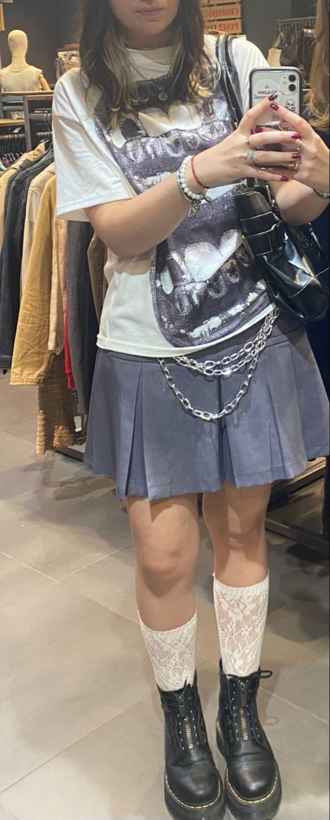 skirt and oversized tee Oversized Shirt And Skirt Outfit, Short Jean Skirts, Baggy Shirt Outfit, Baggy Tshirt, Baggy Shirts, Short Skirts Outfits, Jean Skirt Outfits, Baggy Shirt, Jean Skirts