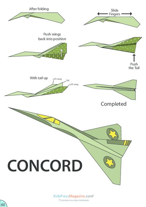 Paper Airplane Instructions – Concord - KidsPressMagazine.com Paper Airplane Instructions, Paper Airplane Steps, Paper Airplanes Instructions, Paper Airplane Folding, Origami Paper Plane, Paper Airplane Template, Plane Crafts, Origami Plane, Origami Airplane