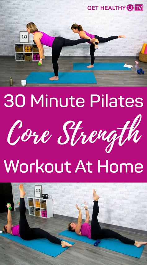 Core Strength Workout, Strength Pilates, Strength Workout At Home, Pilates Core, Core Strength Exercises, Abs Workouts, Easy At Home Workouts, Hand Weights, Yoga For Back Pain