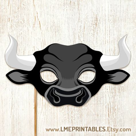 Black Bull Printable Mask DIY Ox Costume Halloween Animal Farm | Etsy Bull Mask, Paper Mask Template, Cow Mask, Printable Animal Masks, Printable Mask, Mask Printable, Buffalo Animal, Animal Halloween Costumes, Farm Animal Party