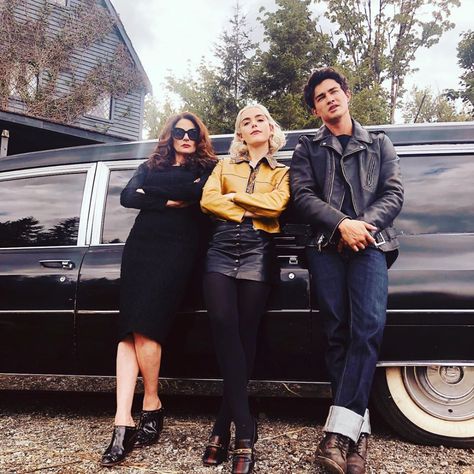 Michelle on Instagram: “I wouldn’t mess with these 3! #caos #mafia #hearses #have #more #fun” Sabrina Spellman Outfit, Sabrina Spellman Style, Sabrina Cast, Gavin Leatherwood, Michelle Gomez, Witchy Outfits, Sabrina Witch, Chilling Adventures Of Sabrina, Kiernan Shipka