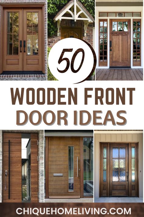 Your front door is the first impression guests have of your home, so why not make it a memorable one? In this blog post, we showcase 50 unique and beautiful wooden main door designs that will elevate the aesthetic appeal of your home. From modern and minimalist styles to traditional and intricate carvings, there's a design to suit every taste and architectural style. Whether you're looking for a grand entrance or a subtle statement, these door designs will inspire you to upgrade your home's cur Wooden Door Entrance Front Entry House, Wooden Doors Exterior Entrance, Front Wood Doors Entrance, Single Door Entryway Front Entry, Front Door 3 Panel, Front Door Wood Modern, Exterior Door Styles Front Entry, Front Entrance Design Ideas, Wood Entrance Doors Front Entry