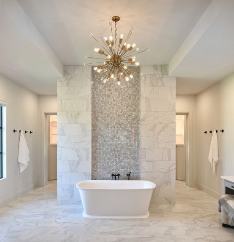 Transitional Tomball - Transitional - Bathroom - Houston - by Morning Star Builders LTD | Houzz Suit Bathroom Master Bath, Grand Bathroom Luxury Master Bath, Luxury Master Bathrooms 2023, Luxurious Bathrooms Master Baths, Bathroom Freestanding Tub, Tub Chandelier, Master Bathrooms Luxury, Luxury Master Bath, Luxurious Master Bath