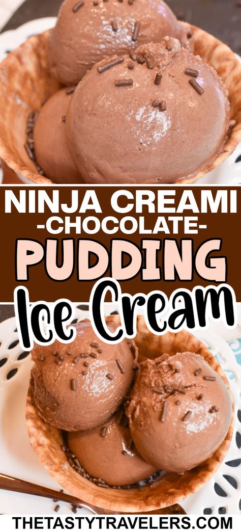 Check out my recipe for making Ninja Creami Chocolate Pudding Ice Cream! I’ll show you how to take a simple ingredient like instant pudding mix and turn it into a thick and creamy ice cream using the Ninja Creami ice cream maker! Pudding Ninja Creami, Ninja Creamy Custard, Ninja Creami Pudding Ice Cream Recipes, Recipes For Ninja Creami, Ninja Creami Ice Cream Recipes Without Cream Cheese, Ninja Creamier Recipes, Ninja Creami Ice Cream Recipes Using Pudding, Ninja Creami Frozen Custard, Ninja Creami Almond Milk Ice Cream