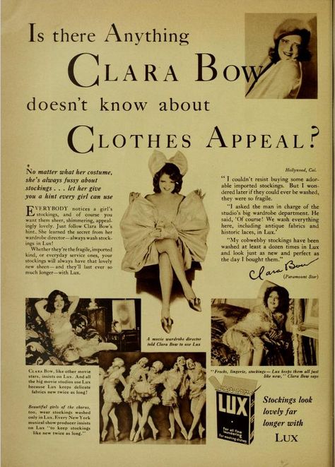 Clara Bow stockings ad 1920s Advertisements, 1920s Ads, Clara Bow, Sketchbook Inspo, Woman Personality, Antique Fabrics, Roaring 20s, Roaring Twenties, Silent Film