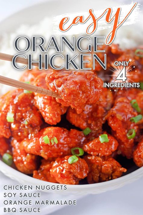 With this amazing Easy Orange Chicken Recipe, you'll have a delicious dinner on the table in a snap! Make it an easy meal with chicken nuggets as the base with a simple homemade sweet orange glaze. 4 Ingredient Orange Chicken, Easy Meal With Chicken, Chicken Orange, Tuscan Salmon Recipe, Easy Orange Chicken, Crockpot Chicken And Gravy, Poultry Dishes, Orange Chicken Recipe, Orange Glaze