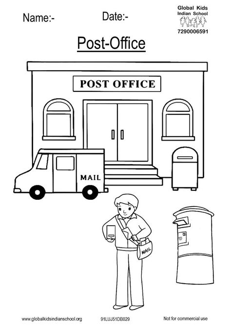 city places post office for coloring - Google Search Post Office Drawing, Office Printables, Office Cartoon, Kid Dates, Kantor Pos, Community Places, Emotions Preschool, English Learning Books, Preschool Coloring Pages