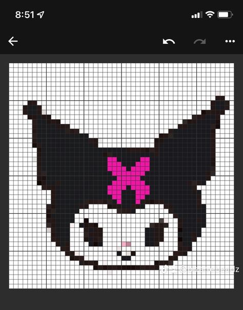 Kuromi excision pattern Kuromi Square Drawing, Kuromi Tapestry Crochet, Kuromi Perler Beads Pattern, Excision Perler Pattern, Kuromi Cross Stitch, Kuromi Hama Beads, Excision Kandi, Kuromi Minecraft, Kuromi Perler Beads