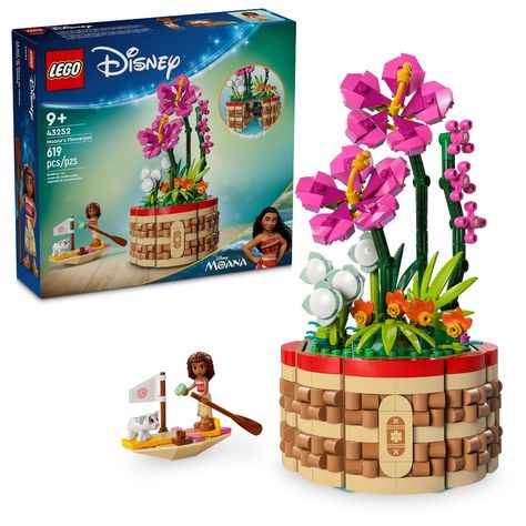 Enchant kids and Disney fans aged 9+ with a fun gift of this LEGO Disney Moana’s Flowerpot (43252) buildable toy play-and-display set. This Disney toy building playset for kids includes a hinged ‘woven’ flowerpot with hidden rooms full of fun details, a Moana LEGO Disney mini doll figure and Pua LEGO Disney pig figure, plus a small sailboat and island flowers to set up in a fresh display when the flowerpot is closed. This Disney birthday gift idea appeals to older kids with a more complex build Disney Pig, Island Flowers, Moana Disney, Flower Toy, Shop Lego, Lego Creative, Hidden Rooms, Disney Moana, Disney Birthday