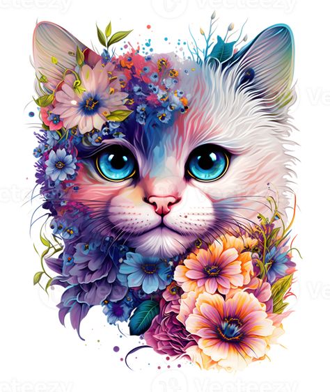 cute adorable cat with floral vibes, AI Generative Cat Tattoos, Cat Tattoo Designs, Floral Cat, Cat Art Print, Cat Portrait, Pretty Wallpapers Backgrounds, Cat Portraits, Cat Tattoo, Cat Drawing